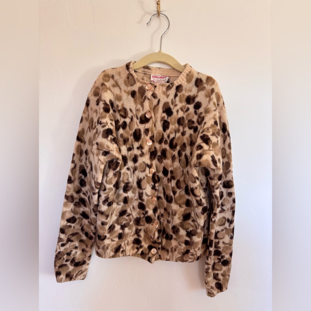 Vintage 50s Shaglander Hand Printed Wool Child Cardigan | A10